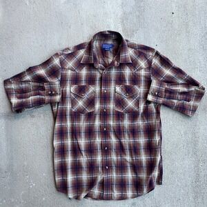 Pendleton Shirt Mens Size Medium Burgundy Pearl Snap Long Sleeve Western